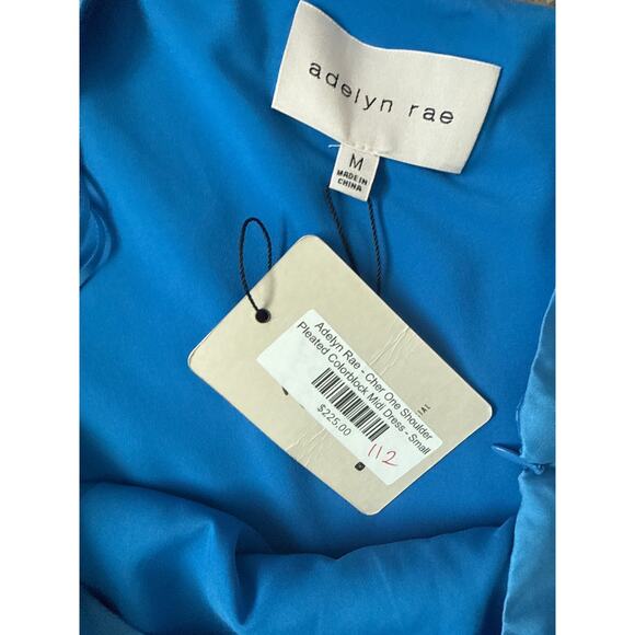 Adelyn Rae Cher One Shoulder Pleated Colorblock Midi Dress Lapis Blue Size Small - Picture 8 of 11